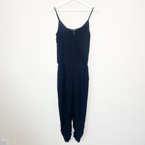 AQUA Faux Wrap Ruched Leg Pocketed Black Jumpsuit S